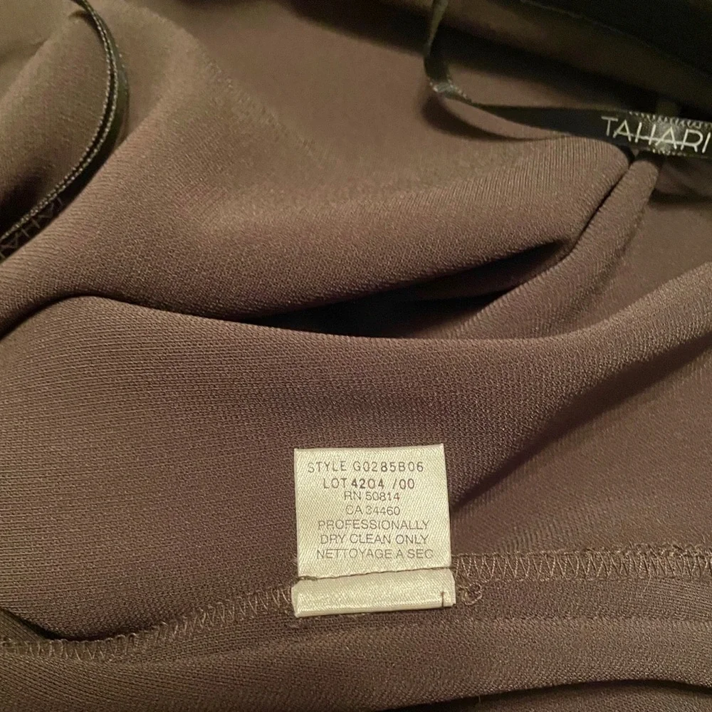 Tahari Striking Mink trimmed Spaghetti Strap Dress - Picture 12 of 13